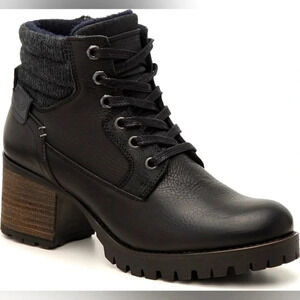 Bullboxer Cassie Black Boots size 8 in Black Ankle Block Chunky‎ Heel Leather